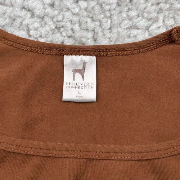 Peruvian Connection Pima Cotton Long Sleeve Stretch Tee Brown FLAW - Picture 3 of 8